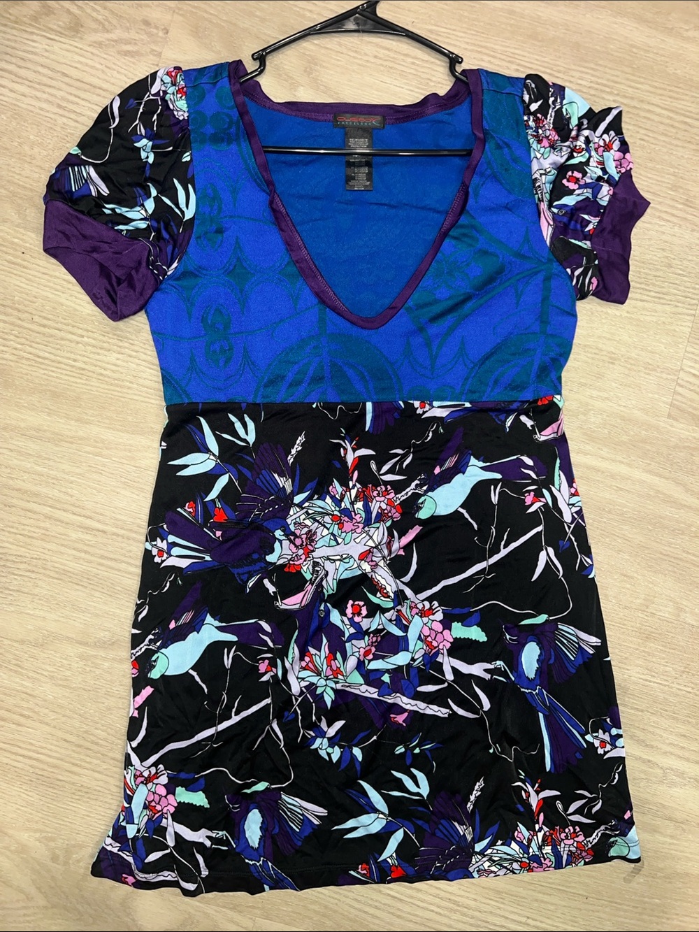 Custo Barcelona floral Blue Dress with Purple Trim